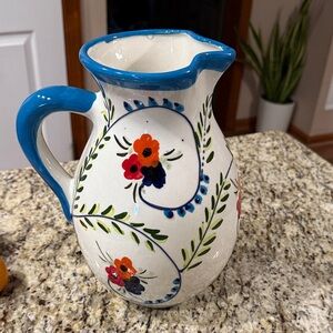 Source Unknown Blue and White Floral Ceramic Pitcher